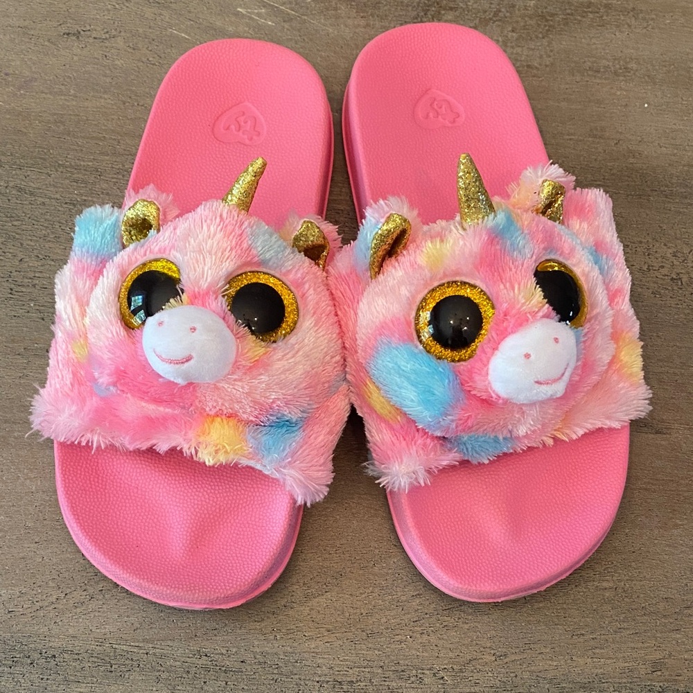 Ty Girls Pink Unicorn Kids Slide Sandals in Kids Size 1-3